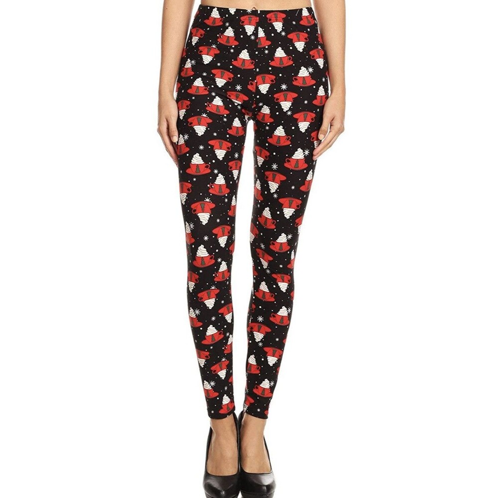 Christmas Coffee Cups   Super Buttery Soft Leggings- Plus Size 12-18 Curvy Size.